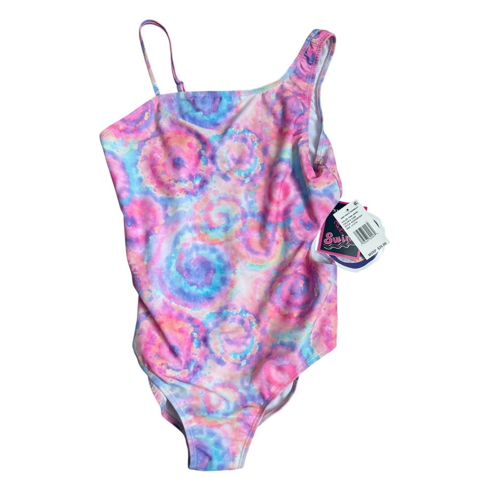 Andy & Evan Swim Girls One Piece‎ Swimsuit Pink Swirl UPF 50+ L (12/14) NWT